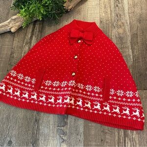 JANIE & JACK Red White & Gold Christmas Winter Poncho Toddler Size 3